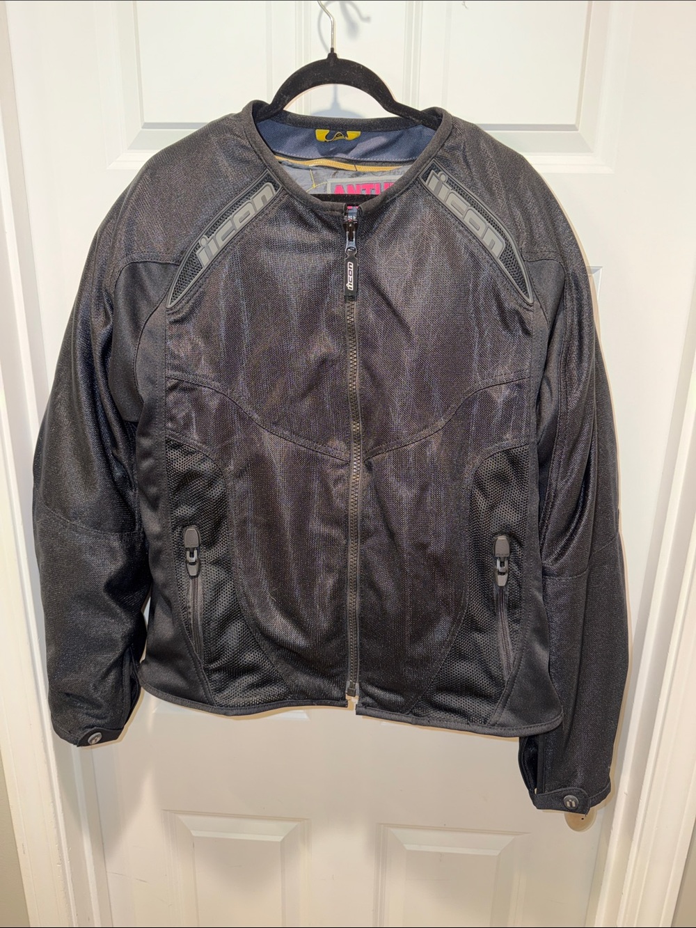 Icon Anthem woman’s motorcycle jacket mesh riding all black protect Motorsports